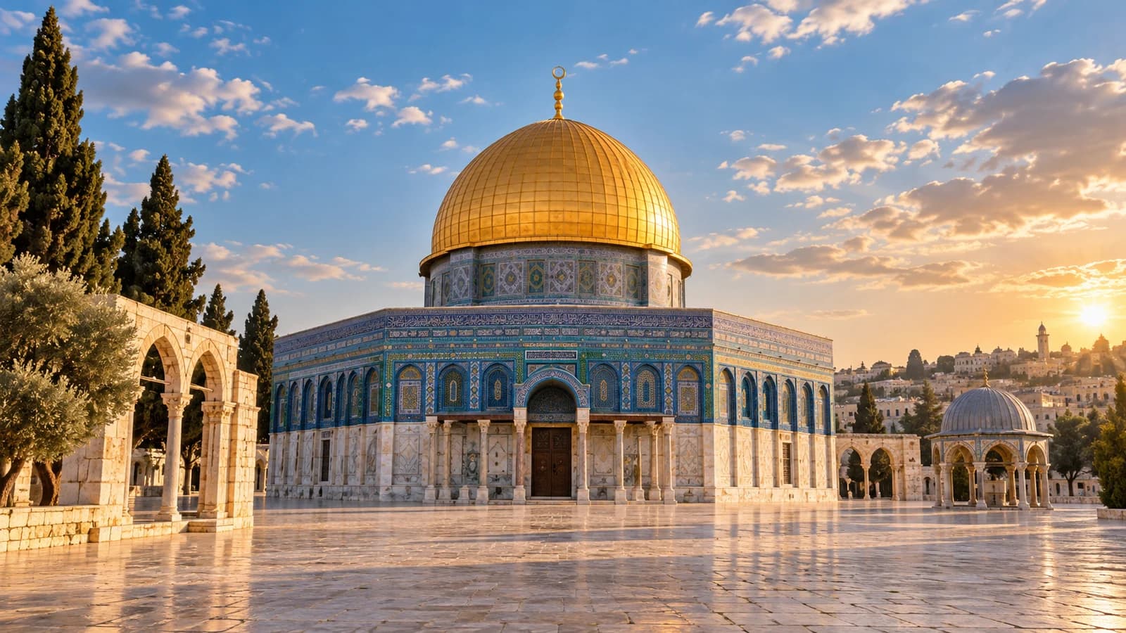 Kubah emas di perkarangan Masjidil Aqsa (ilustrasi dijana AI)